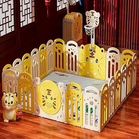 16 Panel Playpen for Babies Kids Play Yard with Mat and Balls Gate Playard for Baby Play Area Indoor Setup,Kid Toddlers Upto 4 Yrs (5 * 4 FT=20 SQFT, Yellow)