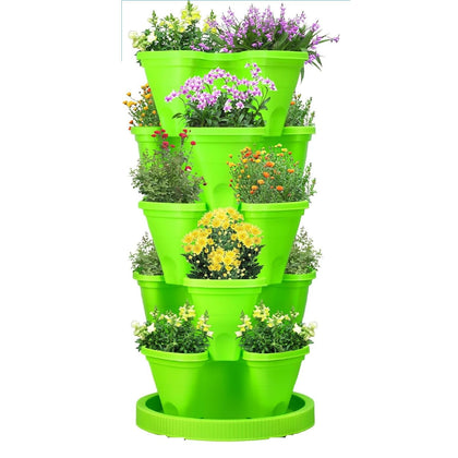 5 pcs Stackable Garden Planter for Plants Vertical Garden for Growing Strawberries, Herbs, Flowers, Vegetables Tower Garden Planters for Indoor and Outdoor Gardening(Green)