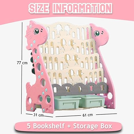Kids Book Shelf Rack for Home Small Bookshelf for Babies Toy Storage Organiser for Toddlers with Bin Montessor Kids Book Shelf (Pink)