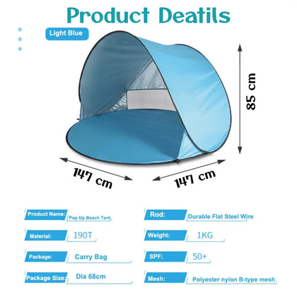 2 Persons Pop Up Beach Tent Portable Quick Set up Sun Shade Shelter with Sandbags Outdoor Tent for Camping, Backyard, Picnic(Blue - 147L x 147W x 85H cm)