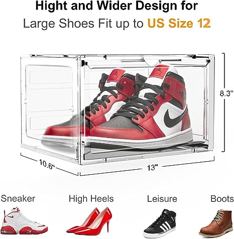 12 US shoe storage organizer box transparent with Magnetic Closure Multipurpose Foldable sneaker storage cabinet Stackable Shoe Container (pack of 6, Transparent)