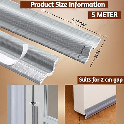 Door Bottom Sealing Strips Window Seal Strip for Gap Doors Filler Protector Sealer,Door Insect Stopper,Weather Stripping Tape (Grey, Brown)