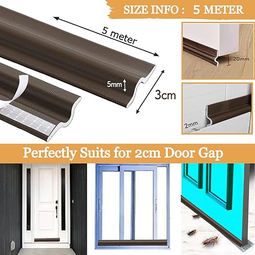 Door Bottom Sealing Strips Window Seal Strip for Gap Doors Filler Protector Sealer,Door Insect Stopper,Weather Stripping Tape (Grey, Brown)