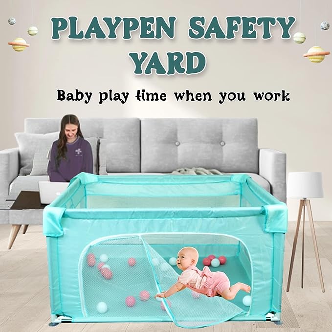 Baby Playpen Kids Safety Activity Center, Play Center Playpen with Breathable Mesh for Babies Toddler Newborn Infant, Indoor and Outdoor Play (0.6m * 1.2m, Green)