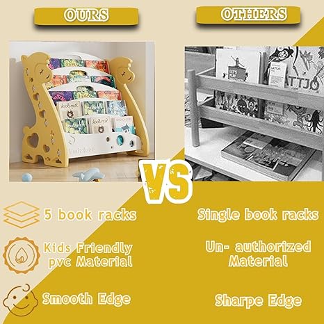 Kids Book Shelf Rack for Home Small Bookshelf for Babies Toy Storage Organiser for Toddlers with Bin Kids Book Shelf Montessor (Bookshelf, Yellow)