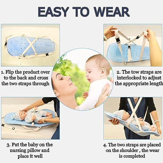 Baby Feeding Pillow Pad Adjustable Breast Feeding Nursing Maternity Pillow Newborn Carrier Back Support Feeding Pillow for Babies with Straps & Belts (Blue)
