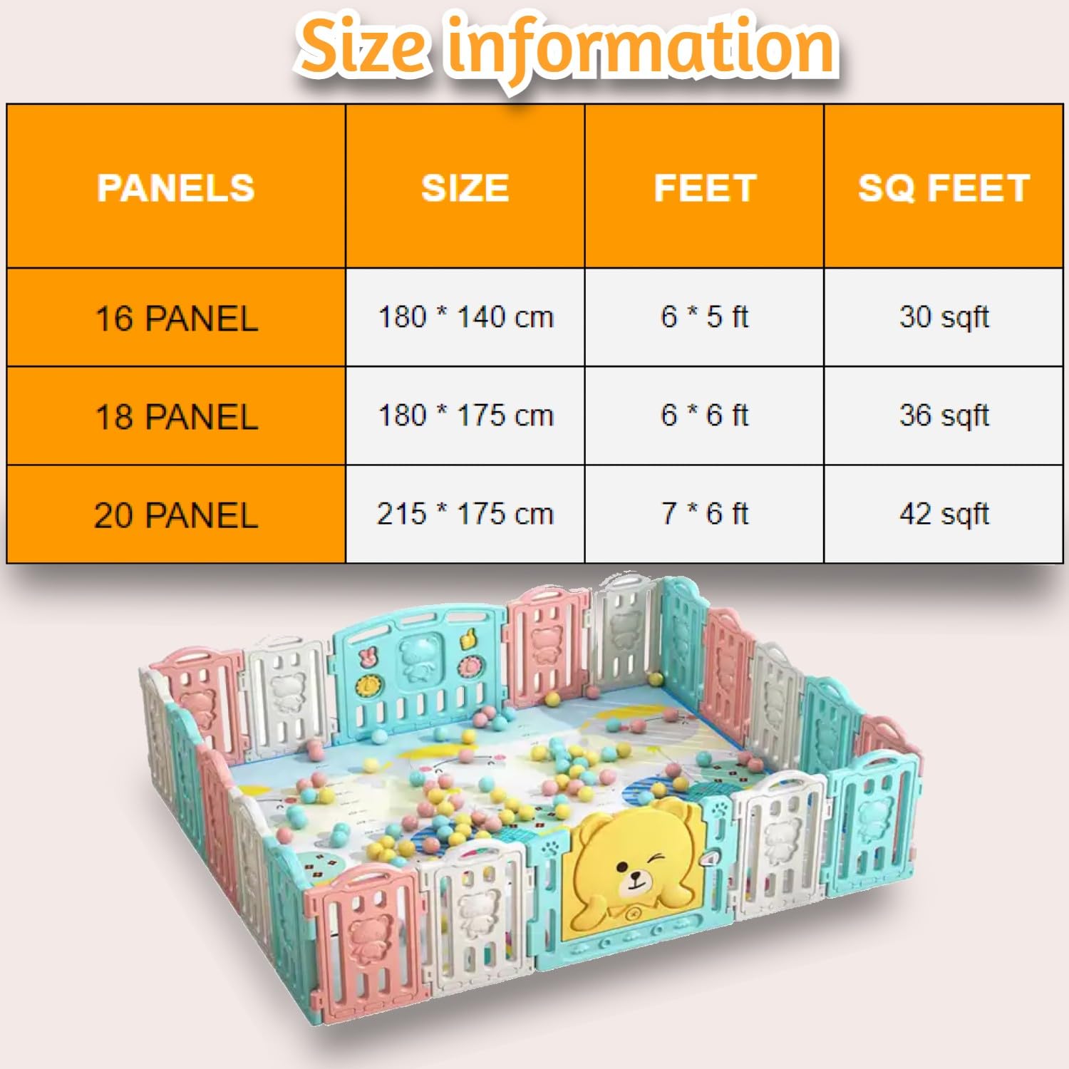 20 Panel Playpen for Babies Kids Play Yard with Mat and Balls Gate Playard for Baby Play Area Indoor Setup,Kid Toddlers Upto 4Yrs (7 * 6 FT=42 SQFT)