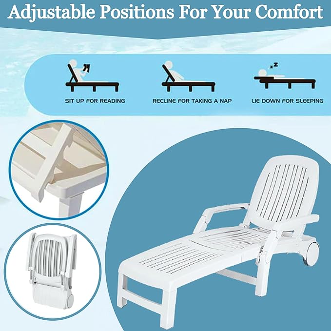 5in1 Folding Recliner Lounge Chair Portable Camping Sunlounger for Garden Outdoor with Wheel for Travelling Easy Carry Adjustable Swimming Poolside Beach Chair Holds Upto 150KG