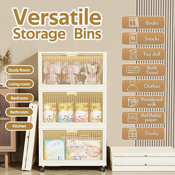 4 Layer Large storage cloth organizer plastic cupboard storage foldable box wardrobe for clothes Cabinet Snacks Pet kids Toys Books Stackable Storage Bin with Wheels lid (67×46×152.4CM, Ash)