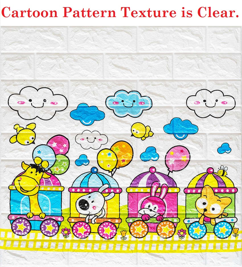 3D Brick Foam Wallpaper,Living Room;Bedroom;Kitchen;Background Wall Decoration;Beautiful Train Pattern(Color:Multi-Colored)