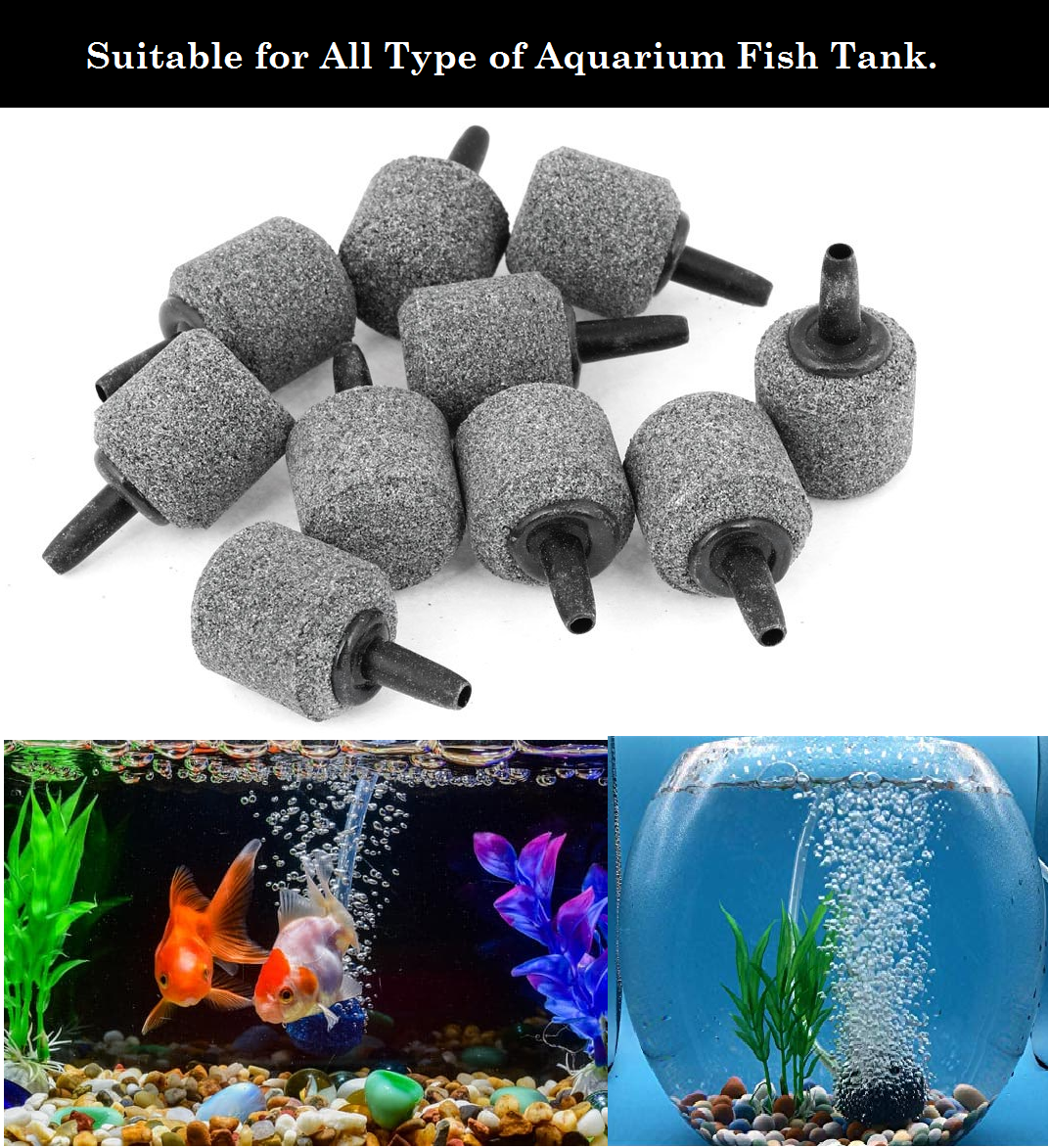 DESPACITO®  10pcs Mini Cylinder Aquarium Air Stone for Fish Tank (Color: Grey).