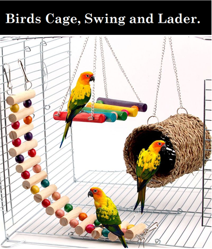 DESPACITO® Parrot Cage, Swing and Ladder with All Colorful Toy(3 pcs).