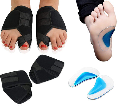 Silicone Orthopedic Adjuster Arch Support and Polyester Big Toe Bunion Splint Hallux Valgus Foot Pain Relief Corrector (Blue and Black)