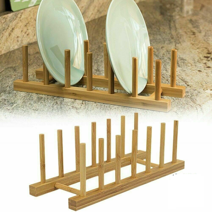 Hukimoyo® Bamboo Dish Drying Rack for Kitchen, Bamboo Dish Rack, Wooden Drying Stand, Dish Drainer Storage Plate Stand