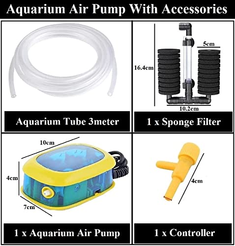 Despacito Aquarium Air Pump with Single Hole, Bio-Sponge Filter with  Aquarium Controller and 3 Meter Aquarium Tube