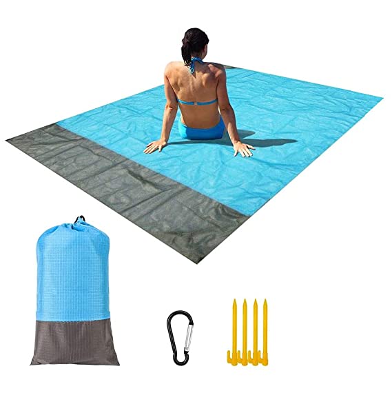 Picnic mats Foldable Waterproof Outdoor Travel Camping Beach mat Blanket Sand Proof with Portable Bag and 4 Fixed Nails for Family