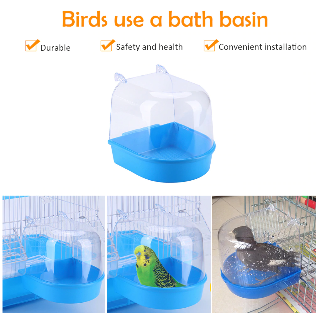 DESPACITO® Birds Water Bath Tub Box With Covered by Plastic Cage, Suitable for Small Birds.