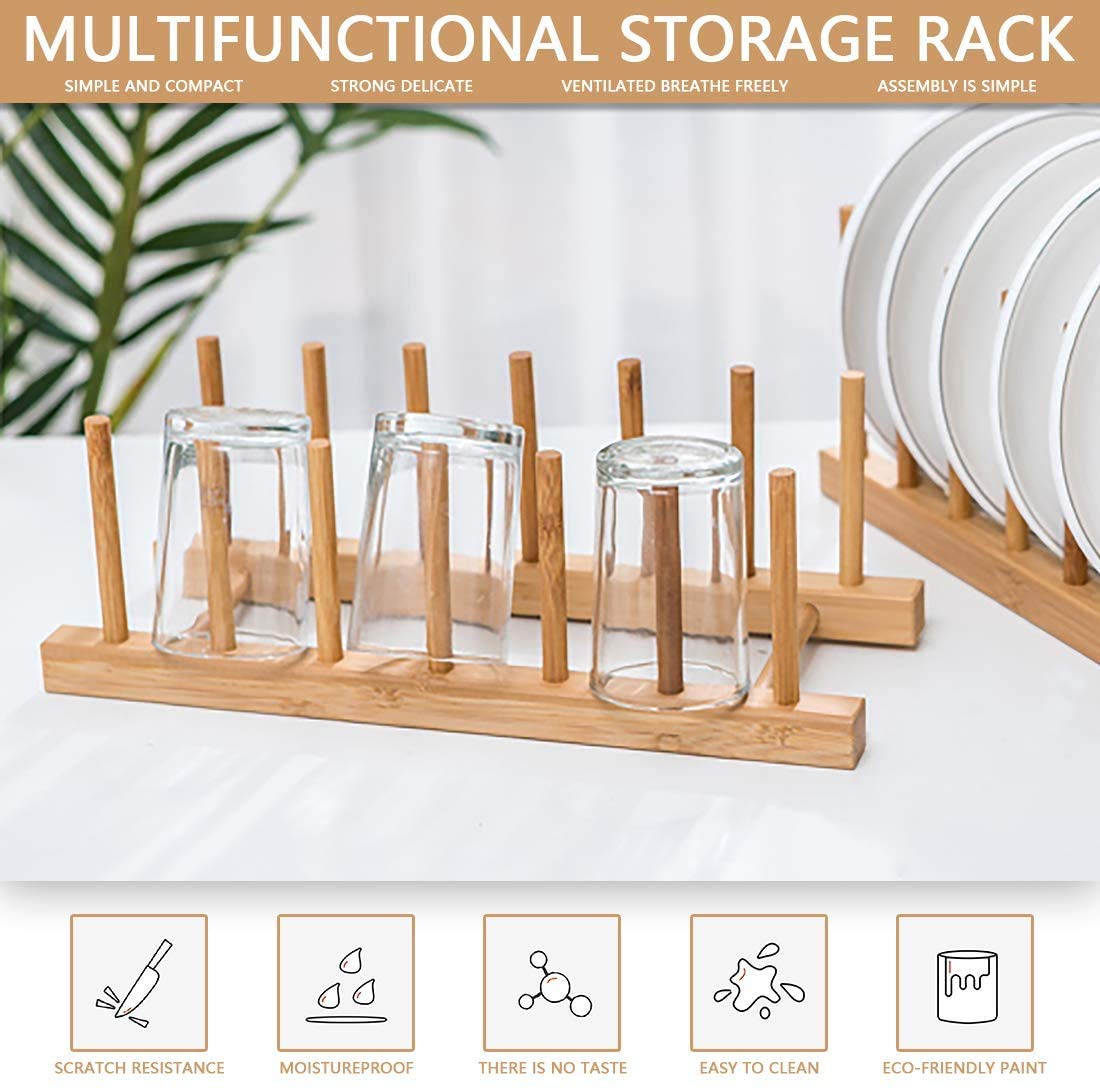 Hukimoyo Bamboo Dish Drying Rack for Kitchen, Wooden Dish Rack Stand, Dish Drainer Storage Plate Stand,Wooden Organizer, Books Holder(1 Pc) (6 Grids)