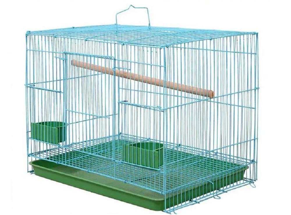 Despacito Bird Cage for Love Birds with Handle, Two Feeder Bowls, Wooden Perch Stick and Bird Swing(,18 * 13 * 12 Inch(L*B*H),(Small))