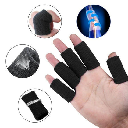 NUCARTURE® Finger Support for Cricket, Fingers Sleeves for Basketball with Soft Comfortable Cushion Pressure Volleyball Finger Band and Bands for All Sports Men,Women (10 pcs, Black)