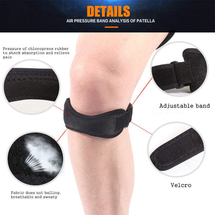 NUCARTURE® 1PC of Adjustable knee strap for knee pain Patella Protector Brace knee Strap Band Sports Knee Support Straps knee bridge support belt Knee Support Brace Pads Running, basketball outdoor sport (BLACK)
