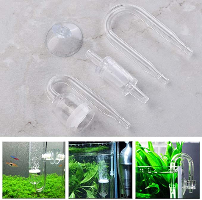 Aquarium CO2 Carbon Diffuser with Bubble Counter Set Check Valves U-Tube Glass Suction Cups Oxygen Regulator for Planted Fish Tank