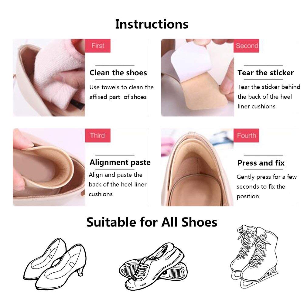 NUCARTURE® Fabric Sticky Shoe Back Heel Insoles Protector Liner Pads Sponge Cushion Shoe Pads Liner Back Heel Inserts Insoles Heel Grip Liners Sticker,heel grips for loose shoe bit blister pads(2-Pair)