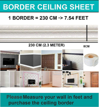 Foam 3D Ceiling Wallpaper for Living Room,Bedroom,Hall,Home Wall Tiles Panel Sticker self-Adhesive Wallpaper (70 x 70 cm) (4, Border Gold)