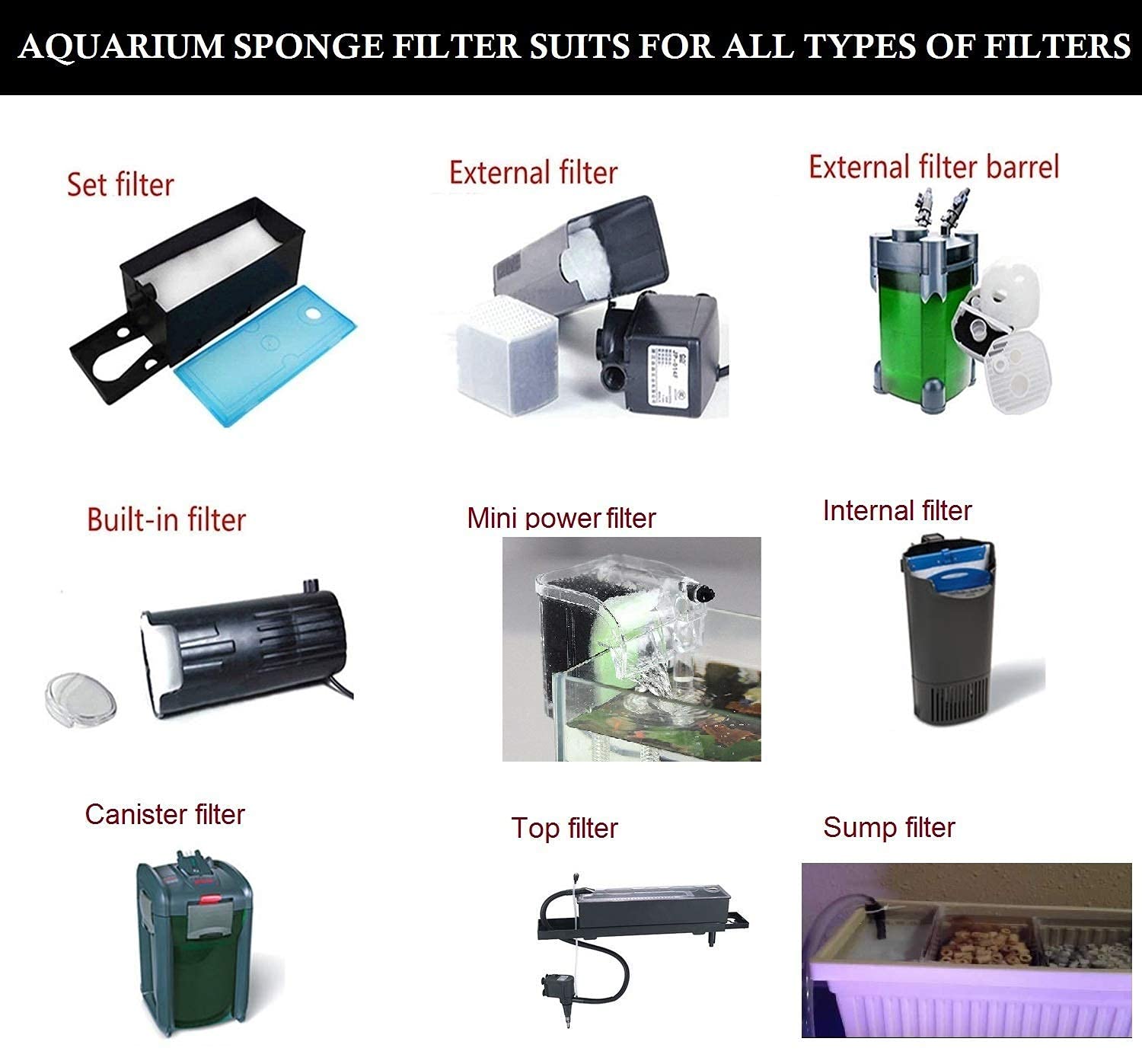 Despacito Aquarium Biochemical Sponge Filter Mechanical and Biological Filtration Sponge for top Filter for Fish Tank Sponge Filter for Aquarium(6pcs)