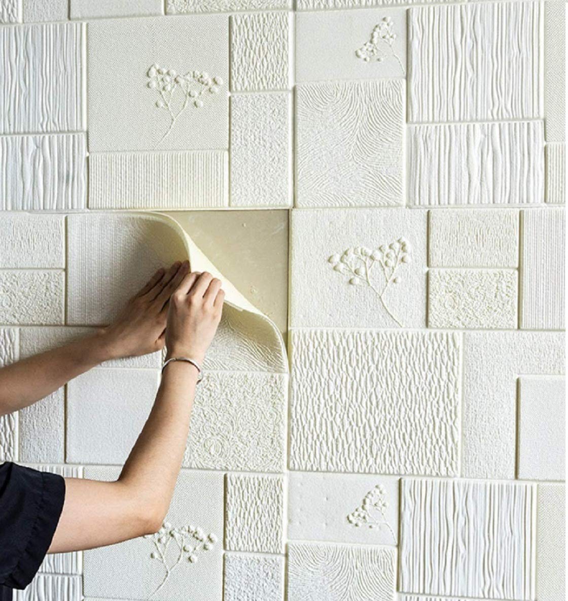 3D Brick Foam Ceiling Wallpaper for Bedroom Tiles Panel Stickers for Living Room,self-Adhesive Wall for Home Decoration (70 * 70 cm) (4, PUMI)