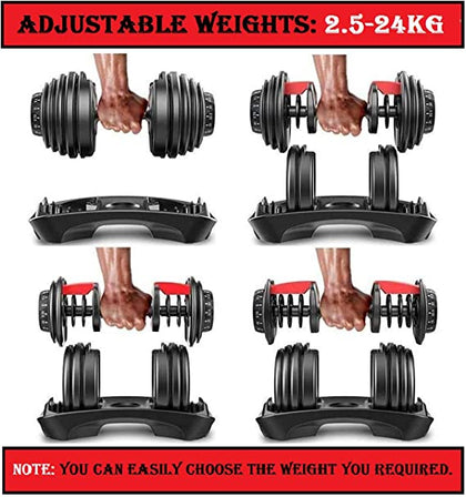 Hukimoyo Steel Adjustable Dumbbells 2.5kg to 24kg for Men & Women for Fitness, Dumbbell Set for Home Workout Gym Accessories-Equipments