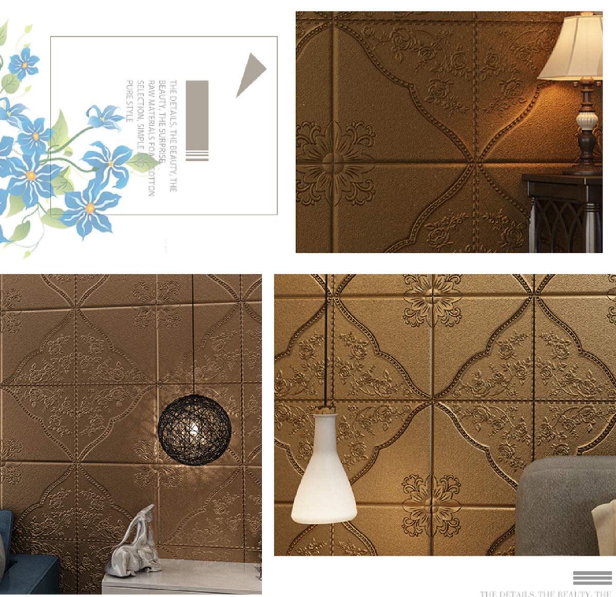 Nasmodo 3D Ceiling Wallpaper for Bedroom Tiles Panel Vinyl Stickers for Living Room Foam Wallpaper