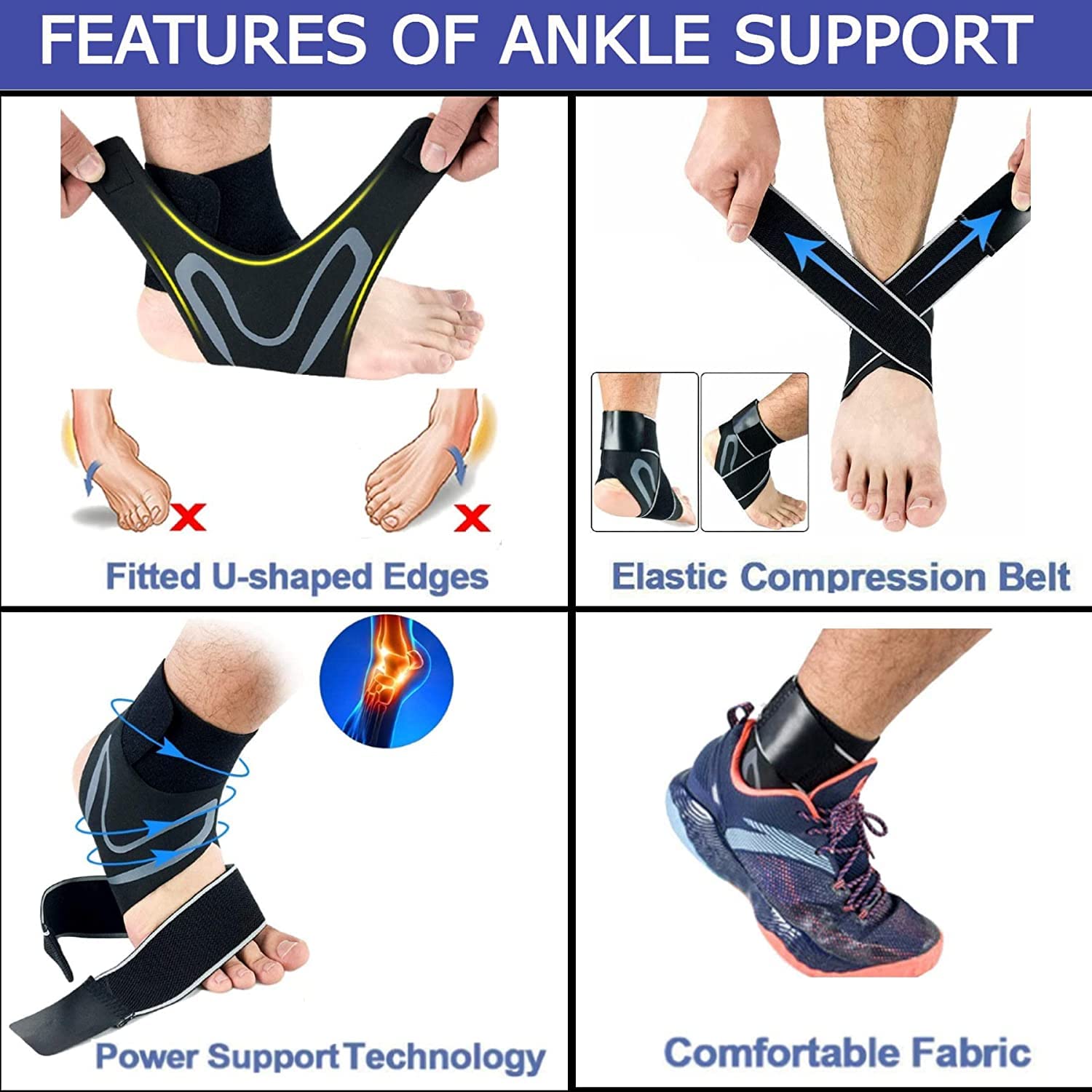 NUCARTURE ® Ankle Support with Brace and Reliable Sleeve and Bandage Wrap for Foot Guard Compression for Pain Relief for Men Women