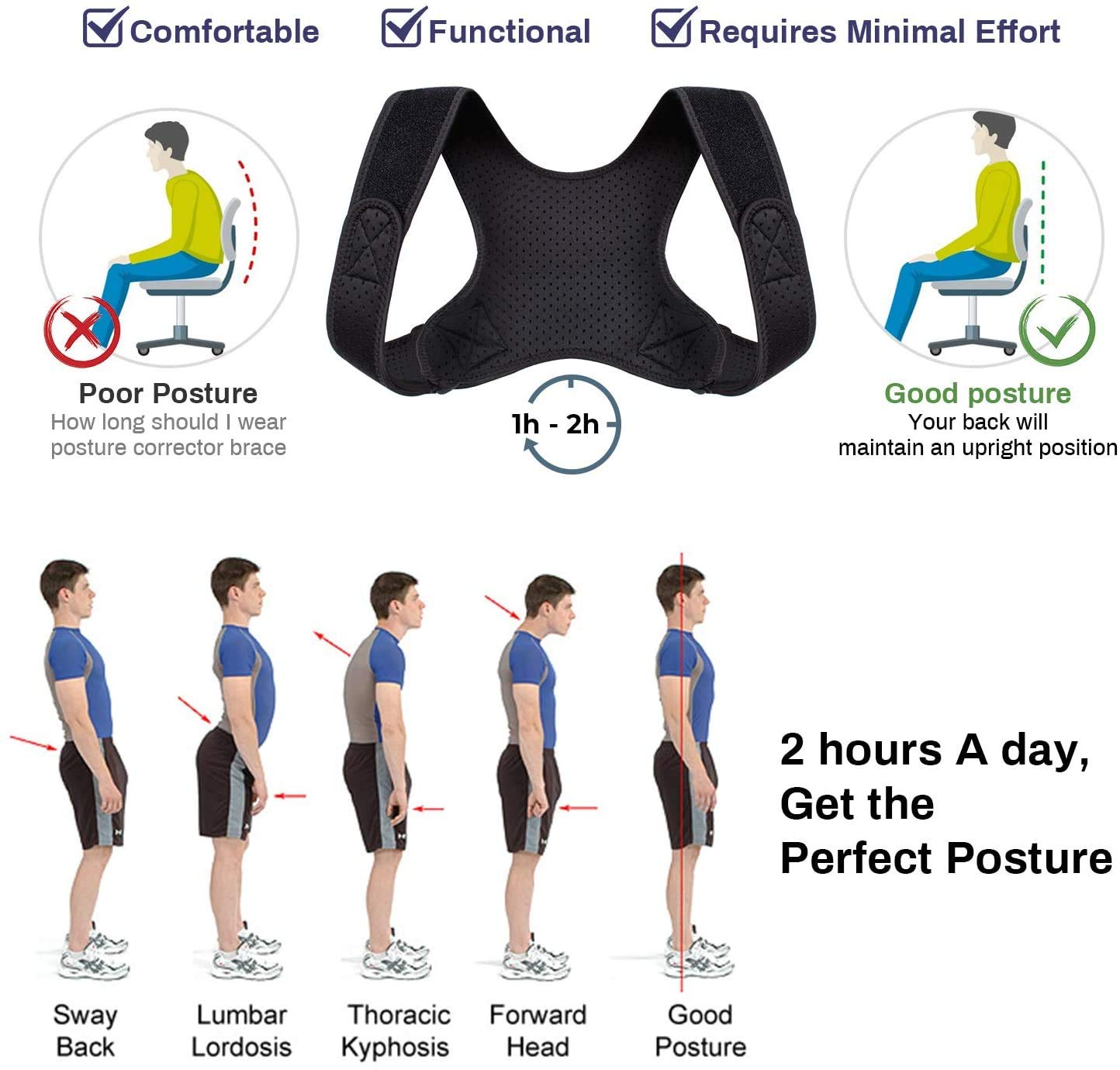 Nasmodo® Humpback Posture Back Corrector Shoulder Corrector posture support brace, shoulder back support belt for men adult and child upper Clavicle belt women back pain