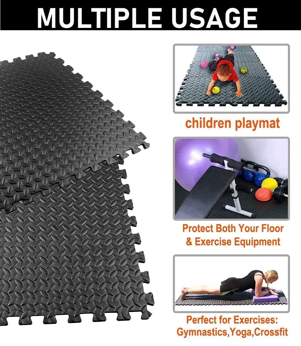 1 Inch/ 25 mm Thick Gym Floor mats for Heavy Workout at Home,Puzzle Floor mat for Gym Exercise, Yoga Interlocking EVA Foam for Kids(60 * 60cm)