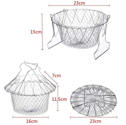 Hukimoyo Foldable Frying Basket for Kitchen, Multifunctional Stainless steel strainer for Cooking
