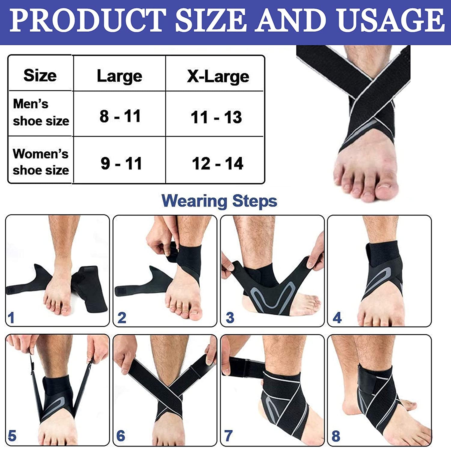 NUCARTURE ® Ankle Support with Brace and Reliable Sleeve and Bandage Wrap for Foot Guard Compression for Pain Relief for Men Women