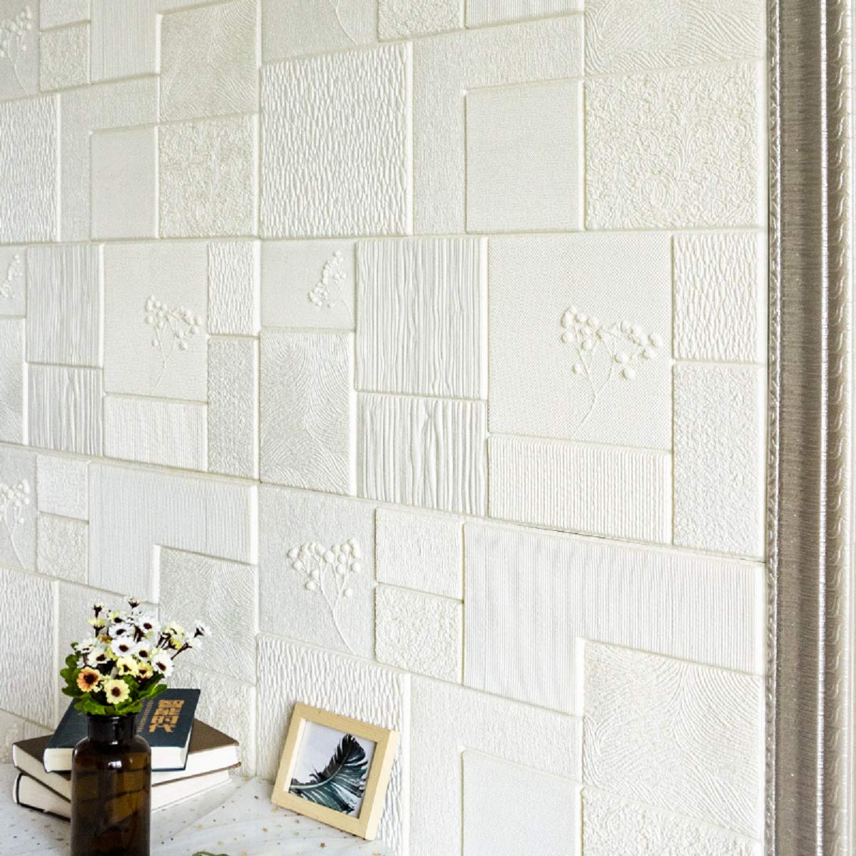 Nasmodo 3D Brick Foam Ceiling Wallpaper for Bedroom Tiles Panel Stickers for Living Room,self-Adhesive Wall for Home Decoration (70 * 70 cm)(10mm,1pc)