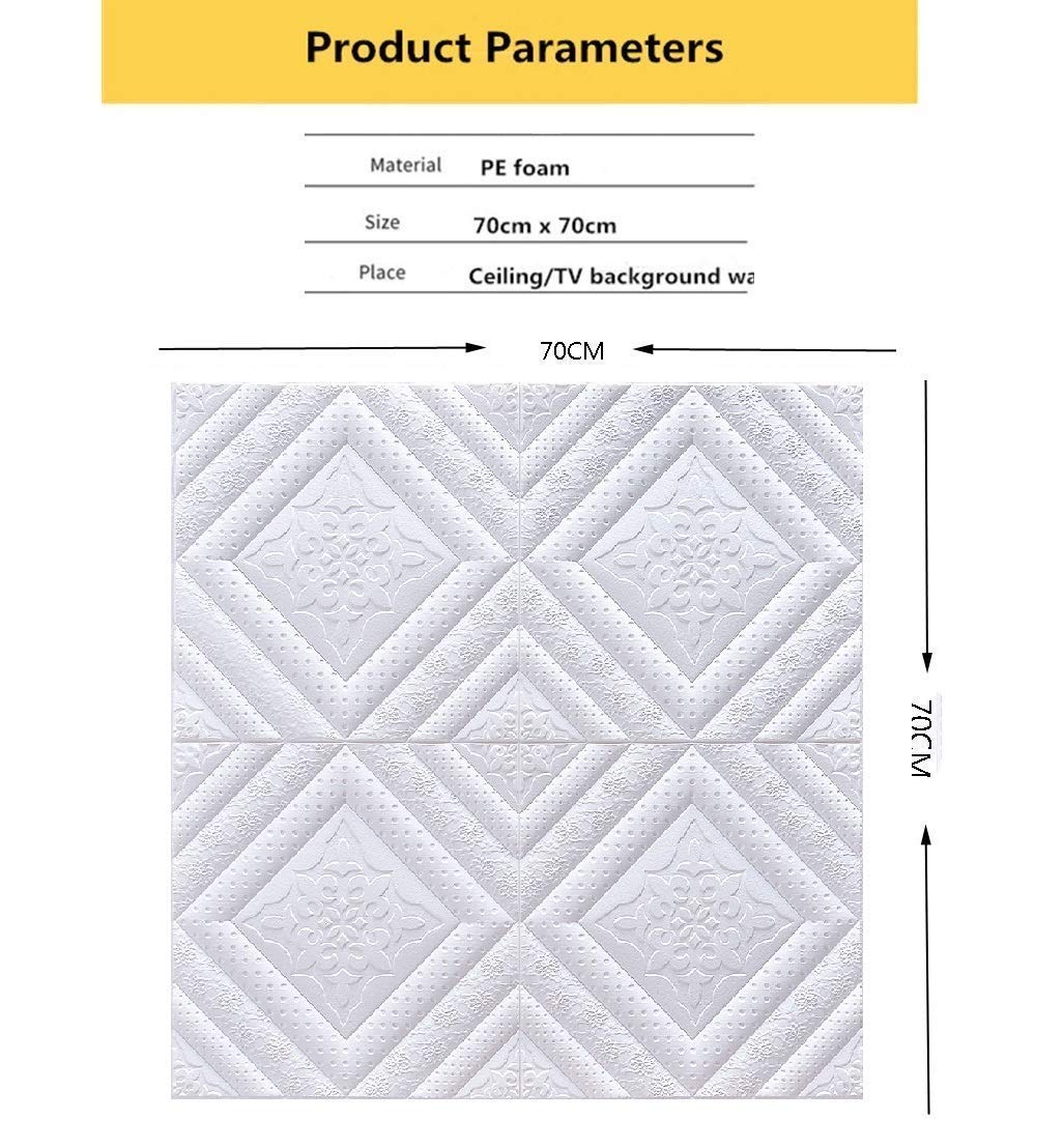 Nasmodo® 3D Ceiling Tiles Panel Vinyl Wallpaper Stickers Waterproof Foam self-Adhesive Wall Stickers for Home, Living Room, Bedroom Wall Panels Tiles Paper for Decoration((70 * 70 cm)