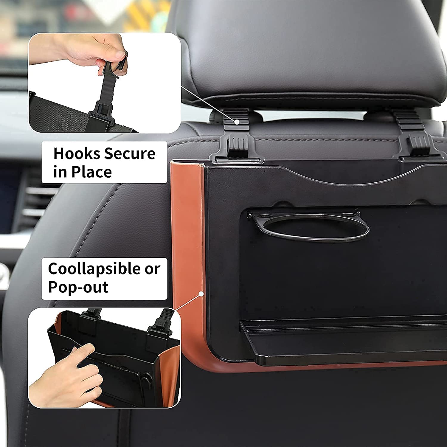 Car Back seat Storage Organizer, Waterproof Holder Hanging Foldable Pocket for Water Bottles, Mobiles Phones Bags (Black Brown)