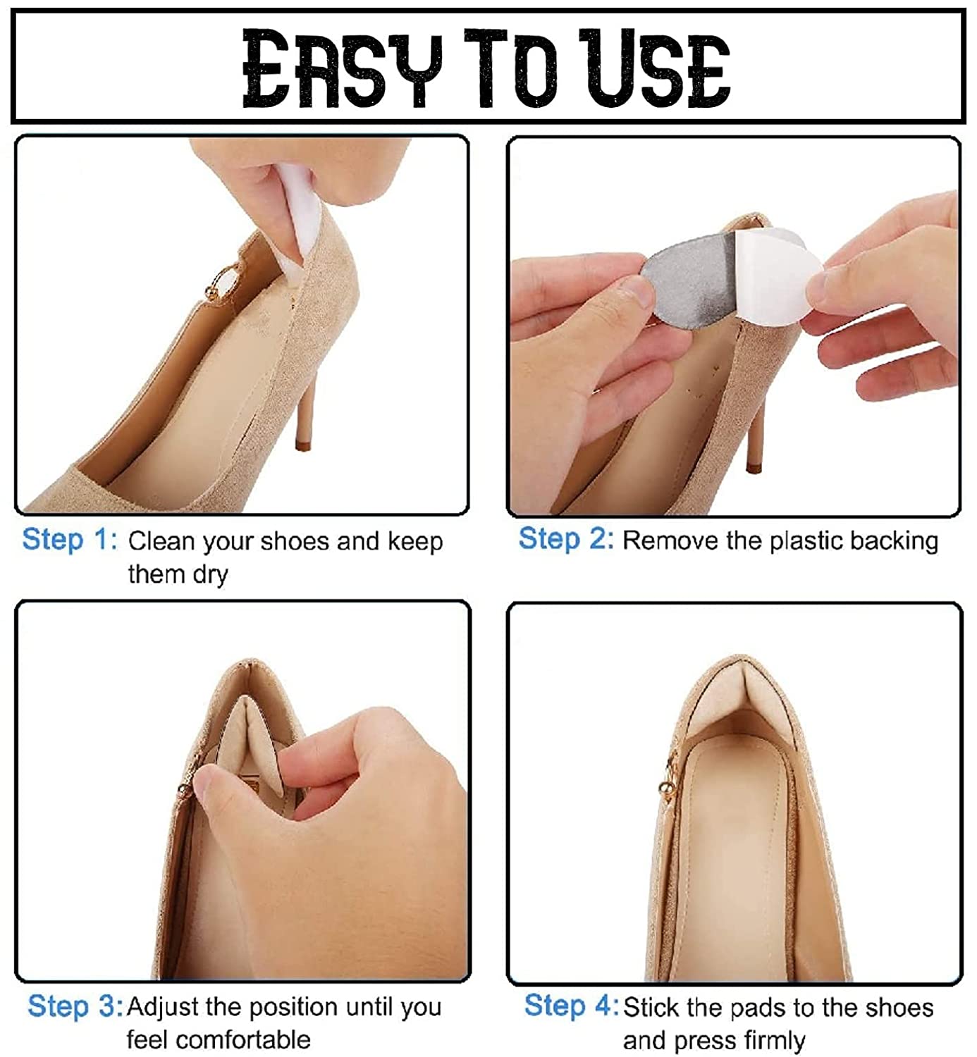 Heel insoles for women shoe back pads for high heel pain support grips, Cushion heels protector inserts liners stickers (5 Pairs)
