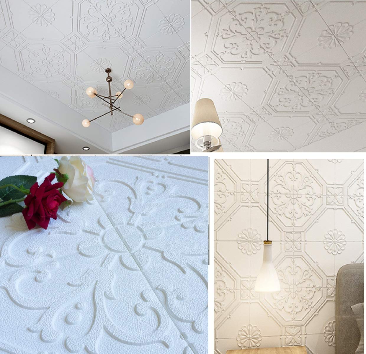 3D Ceiling Tiles Panel Vinyl Wallpaper Stickers Waterproof Foam self-Adhesive Wall Stickers for Home, Living Room, Bedroom Wall Panels Tiles Paper for Decoration((70 * 70 cm)