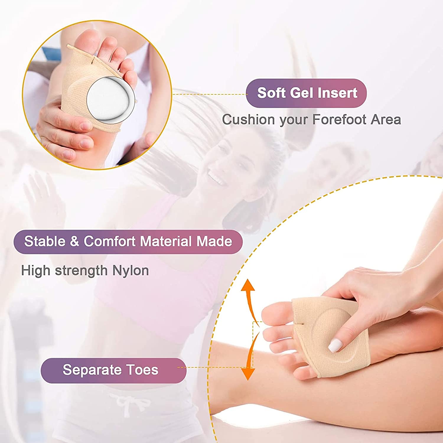 Nasmodo® Metatarsal pads for men and women with ball of foot cushion, forefoot pads for pain relief