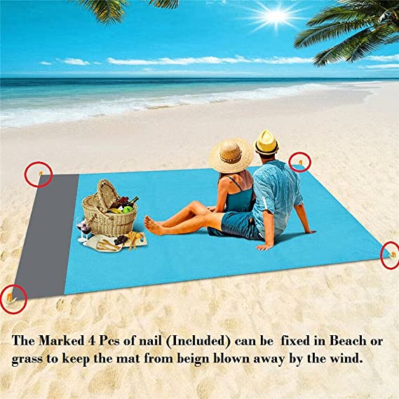 Picnic mats Foldable Waterproof Outdoor Travel Camping Beach mat Blanket Sand Proof with Portable Bag and 4 Fixed Nails for Family