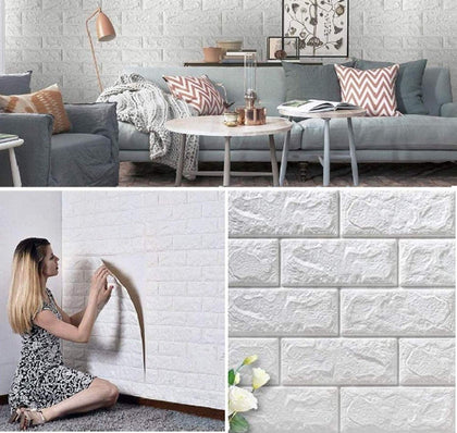 Nasmodo® Waterproof 3D Foam self-Adhesive Brick Wall Stickers for Home, Living Room, Bedroom Wall Panels Tiles Paper for Decoration (70 * 77 cm)
