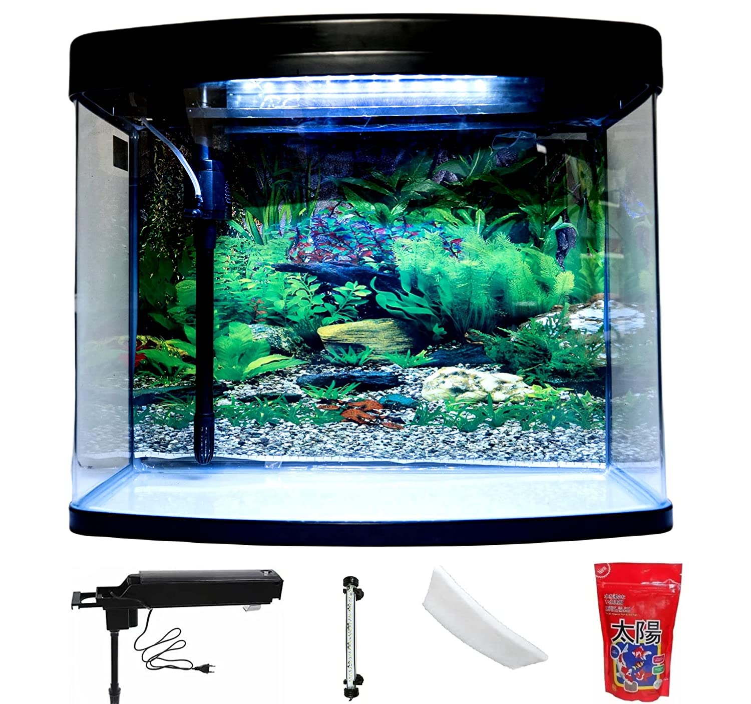 Despacito 32 Litre Aquarium Fish Tank for Home Big Size with Led Light,Filter Sponge and inbuilt Pump (Size: 39x24x37cm)