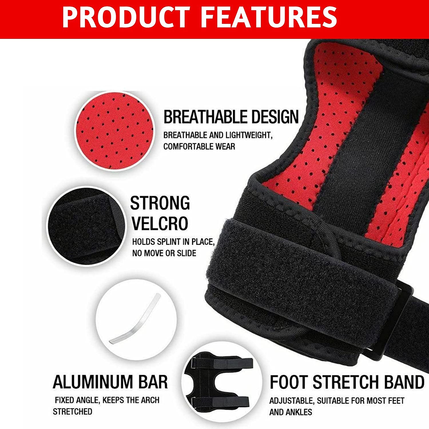 NUCARTURE Plantar Fasciitis Night Splint for Heel Pain Relief - Foot Drop Orthotic Brace for Sleep Support, Fits for Both Left and Right Foot