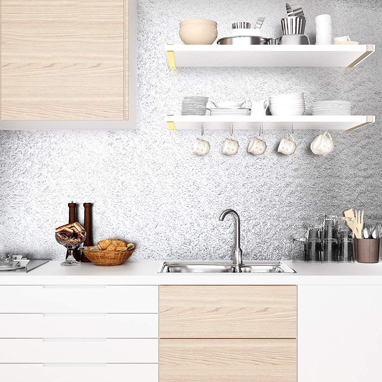 self-Adhesive Wallpapers Aluminium foil Sticker for Wall with Oil Proof Heat Resistant Stove Cabinet Stickers Kitchen backsplash Wall Tile Sticker