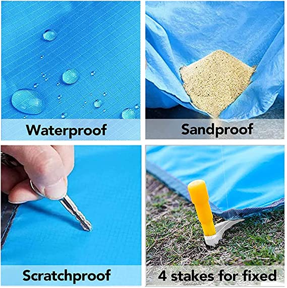 Litenyx Picnic mats Foldable Waterproof Outdoor Travel Camping Beach mat Blanket Sand Proof with Portable Bag and 4 Fixed Nails for Family