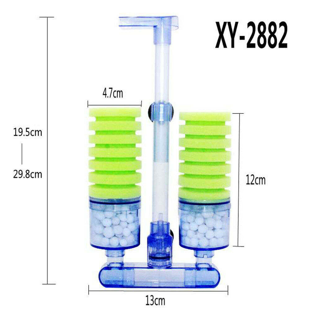 DESPACITO® Xinyou XY-2882 Aquarium Fliter, Biochemical Bio Sponge Cotton Oxygen Pump Betta Fry Fish Tank Water Fall Double Foam Sponge Fliters